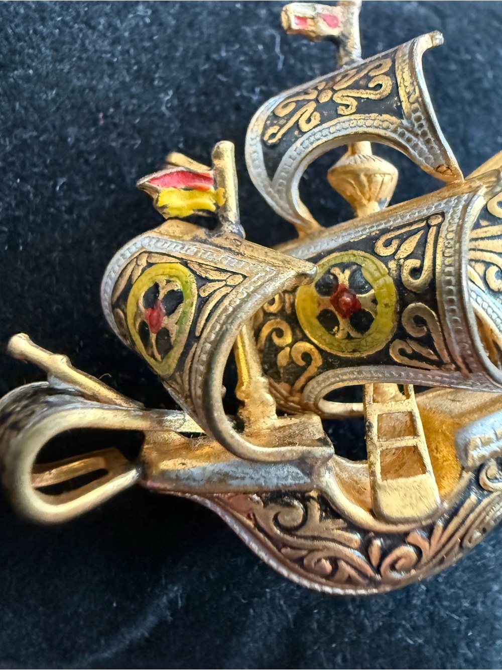 Vtg Spanish Nautical Galleon Ship Pin Spain Damascene Toledo